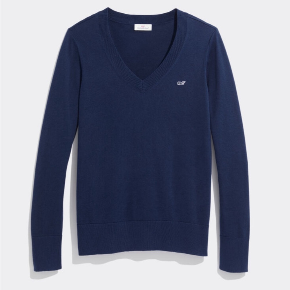 Vineyard Vines Heritage Cotton V neck Sweater - Navy Blue - like NEW - Large